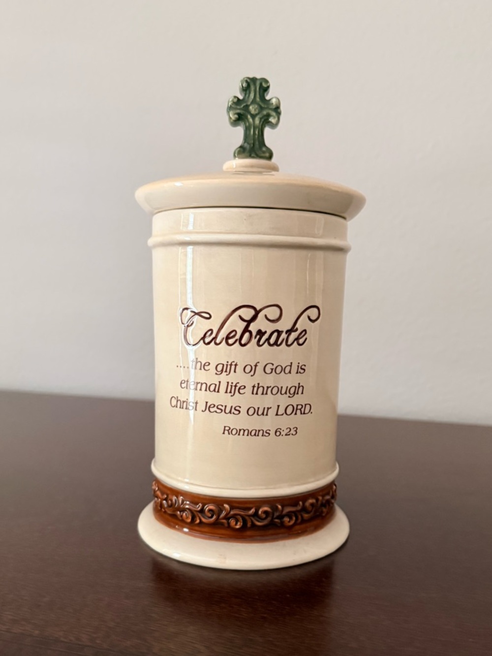 Celebrate Ceramic Jar with Cross Lid